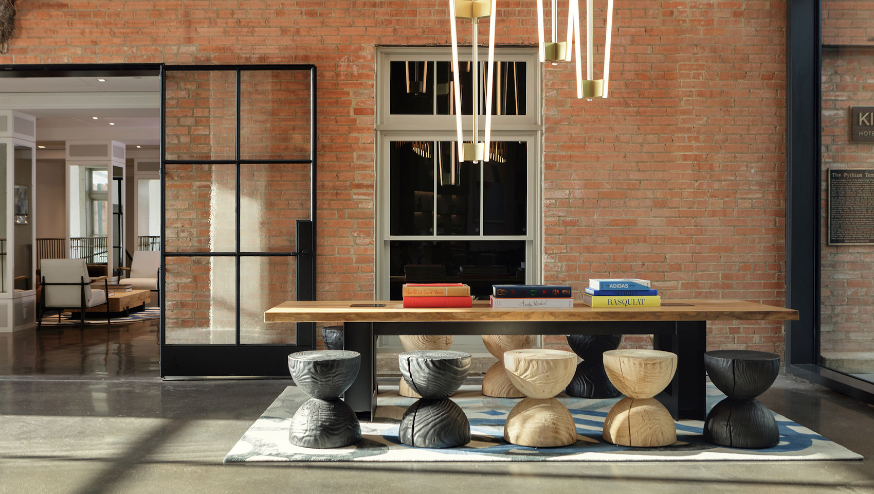 Pittman Hotel lobby with large communal table
