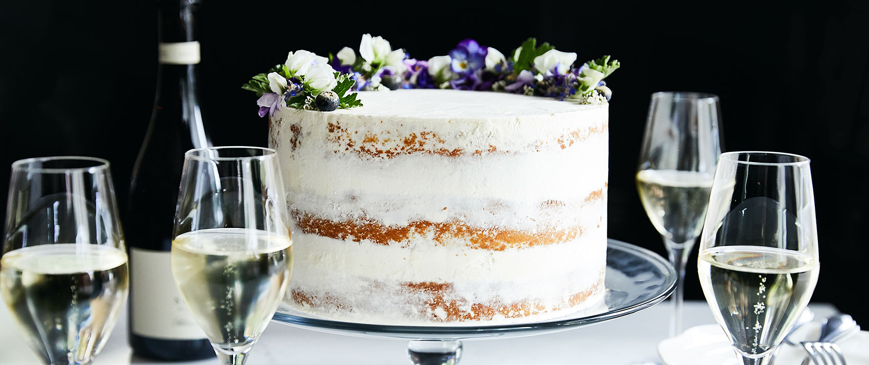 wedding cake with champagne